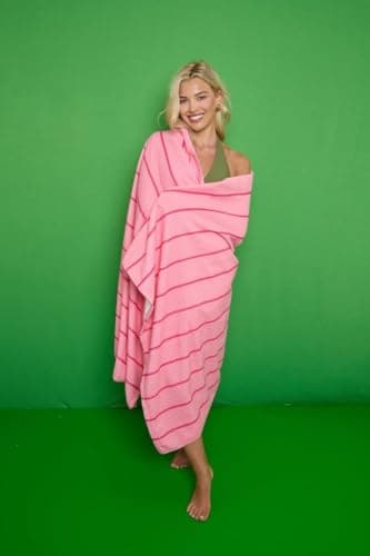 Extra Large Sand-Free Beach Towel – Lightweight, Compact & Absorbent Microfibre Travel Towel, Quick Dry & Fast Packing – Ideal for Camping, Holidays, Gym, Yoga & Sports (Pin Stripe - Pink)