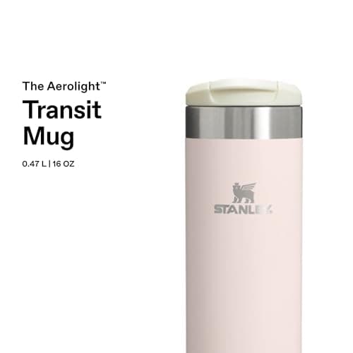 Stanley 1913 Aerolight Transit Travel Mug 0.47L - Keeps 6 Hours Hot - 8 Hours Cold - Dishwasher Safe - Leakproof - Car Cup Holder Compatible - Insulated Coffee Cup - Rose Quartz — view 3