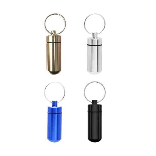 Verazquy 4Pcs Waterproof Aluminum Pill Box, Small Metal Pack Keyring Portable Travel Tablet Mini Box Container Keychain Pill Holder Organizer Pocket Case Small Travel Case with Container for Outdoor