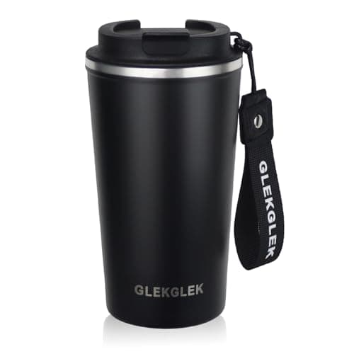 GLEKGLEK Insulated Coffee Mug 500ml, Leakproof, Strap