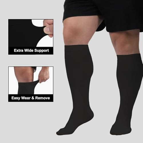 HYCOPROT Plus Size Compression Socks For Women Men Wide Calf Graduated Medical Support Stocking Knee High Pressure Sock Varicose Vein Swollen Legs Pregnancy Travel Flight 20-30 mmHg 1 Pairs Black 3XL — view 4