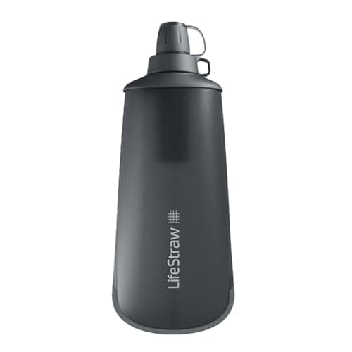 LifeStraw Peak Series - Collapsible Squeeze Bottle Water Filter System – 650ml for Trail Running, Through Hiking, Travel, Cycling, and Fishing, Dark Mountain Gray