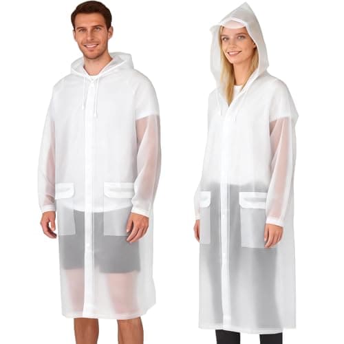 Yixker EVA Adults Rain Poncho, Portable Waterproof Poncho, with 2 Storage Bag&Reusable raincoat with Hoods for Camping,Fishing, Hiking Travel, Amusement Parks, Festival(White)
