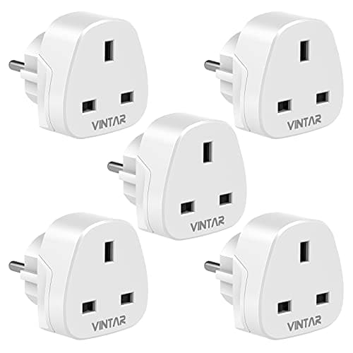 VINTAR UK to European Plug Adapter, 3 Pin to 2 Pin Travel Adaptor, 5 Pack