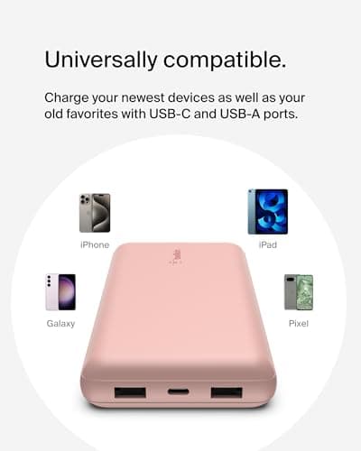 Belkin USB C Portable Charger 20000mAh, 20K Power Bank with USB Type C Input Output Port and 2 USB A Ports with Included USB C to A Cable for iPhone, Galaxy, Pixel, iPad, AirPods and More – Rose Gold — view 6