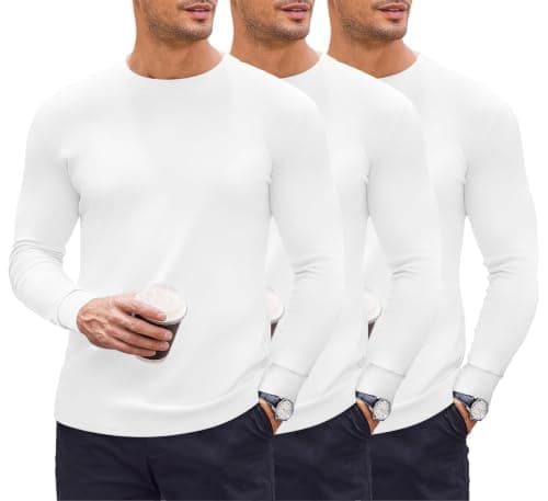 Ekouaer 3 Pack Thermal Vests for Men Long Sleeve Tops, White 3 pcs XXL