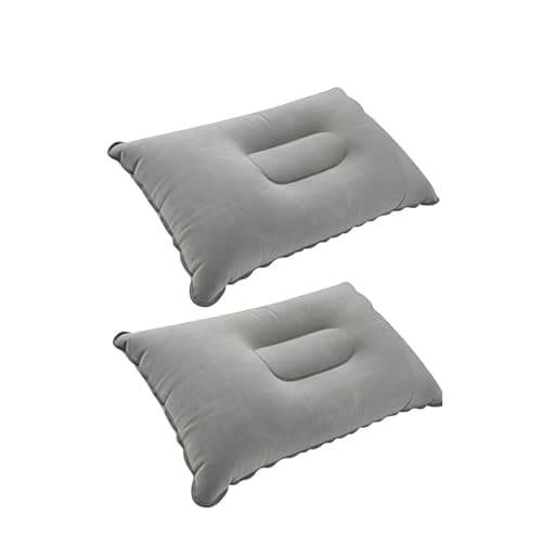 ChainYao 2 PCS Ultralight Inflatable Camping Pillows, Compact Portable Blow Up Pillow with Soft Flocked Surface, Waterproof Air Pillow for Travel Backpacking Outdoor Activities, Grey