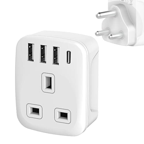 UK to South Africa Plug Adapters, South Africa Power Converter with 4 USB Grounded Universal Travel Adapter 3 pin for South Africa Ghana, Bahrain, Mauritius etc (Type M travel adapter)