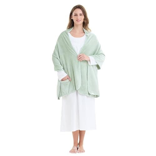 Keyocean Fleece Wrap Shawl with Large Pockets Warm Blanket for Women Man — view 2