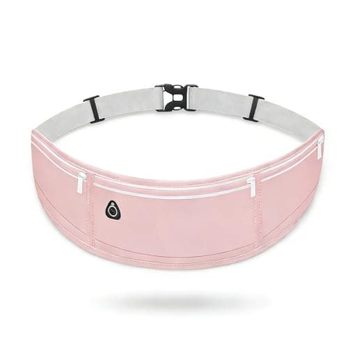 Running Belt, Waterproof Sweatproof Running Belts for Women, Lightweight Three-Pocket Runnings Waist Belt, Adjustable Elastic Strap, Anti-Shake Phone Pouch, for Cycling, Hiking, Travel(Pink)