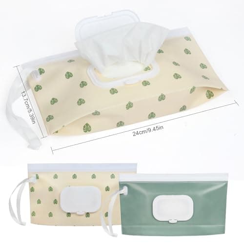 2Pcs Baby Wipes Dispenser, IKR Portable Refillable Wet Wipe Bag Reusable Waterproof for Travel, Camping, Daily Use (Green) — view 2