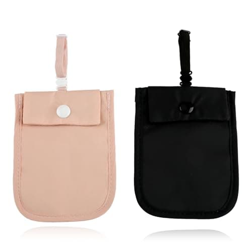 Lotsdonxia 2 Pcs Travel Bra Wallets, Hidden Stash Pockets with Adjustable Straps, Secret Money Pouches for Secure Card and Valuables Storage, Black and Pink Nylon Design