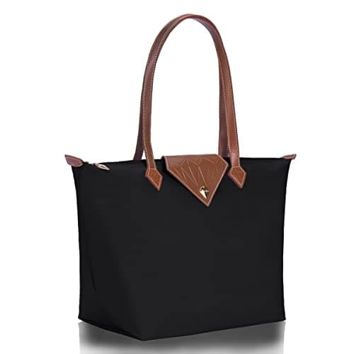 BOJLY Tote Bags for Women Stylish Waterproof Nylon Ladies Shoulder Bag Top Handle Handbag Folding Beach Travel Bag for Work,Shopping, School Black Large — view 4