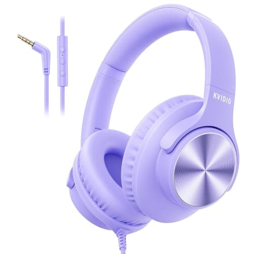 Wired Headphone with Mic, Over-Ear 3.5mm Corded Headphone for School Purple