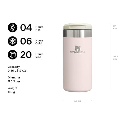 Stanley 1913 Aerolight Transit Travel Mug 0.35L - Keeps 4 Hours Hot - 6 Hours Cold - Dishwasher Safe - Leakproof - Car Cup Holder Compatible - Insulated Coffee Cup - Rose Quartz — view 2