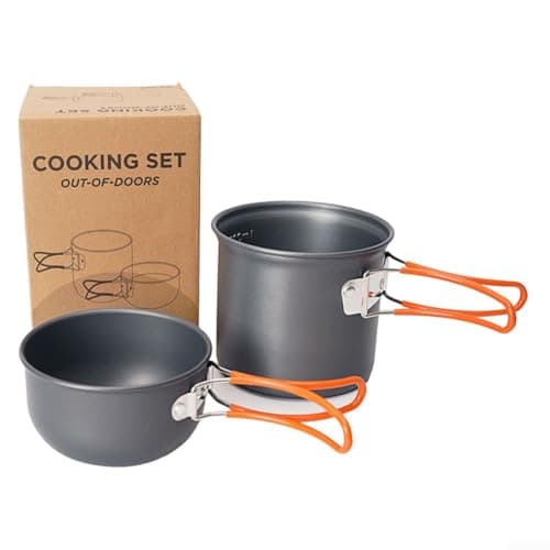 Camping Cookware Kit, Portable Camping Pot Set Outdoor Cooking Gear Aluminum Camping Cookware Foldable Handle Backpacking Cooking Pot Lightweight Camping Kitchen Set(Green handle) — view 6