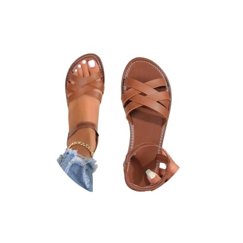Ladies Sandals Womens Flat Sandals Cross Strappy Open Toe Sandal Elastic Strap Hiking Sandal Casual Travel Breathable Flip Flop Womens Wide Fit Slippers Ladies Summer Beach Shoes