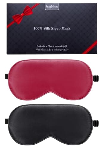 BeeVines 100% Mulberry Silk Sleep Mask, Blackout Eye Masks (Black & Red)