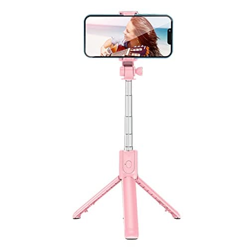 Domary Tripod Selfie Stick Portable Stainless Steel 360° Rotating Telescopic for Travel Remote Control 27.6in (Pink) — view 5