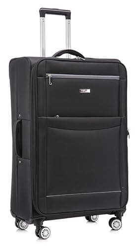DK Luggage Ultra Lightweight Only 3.3kg Large 28 Inch Soft Shell Suitcase, 4 Wheel Spinner Checked Luggage 23kg–27kg Capacity, Expandable Travel Case (WLS Black, Large)