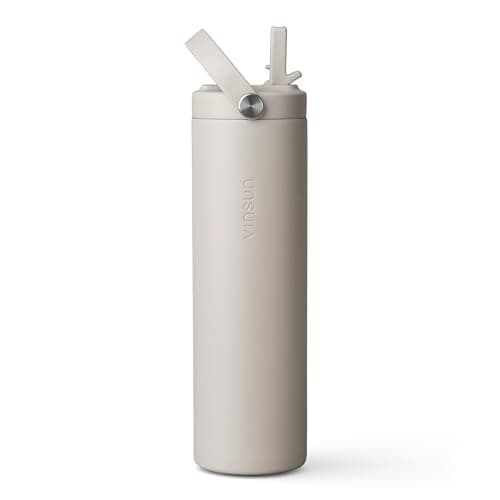 VINSUN Stainless Steel Water Bottle 750ml with Straw and Carrying Handle