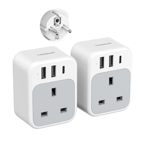 TESSAN UK to European Plug Adapter 2 Pack, Type E F EU Plug with USB C