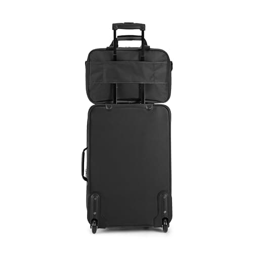 Amazon Basics 2-Piece Luggage Set, Expandable Cabin Suitcase (58 cm) and Tote Bag (25 cm), Soft Shell Suitcase with Wheels, Lightweight Polyester, Black, for Travel Work Weekend Breaks — view 6