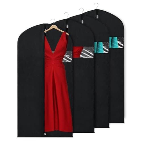 4 Pack Hanging Garment Bags，Full Length Dress Bag with Zipper，Dust-proof Clothes Covers Protector Bags Suit Bag Convenient for Travel Suitable for Wedding Dresses, Shirts, and Jackets (60cm X 140cm)