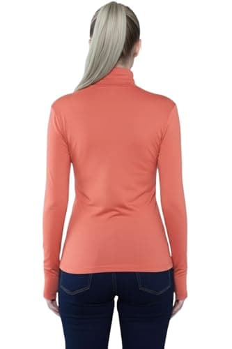STAR FASHION Women’s Long Sleeve Polo Neck Top with Thumb Hole Ladies Roll Neck Stretch Gym Yoga Running Base Layer Soft Viscose High Neck Pullover Coral-12-14 — view 2