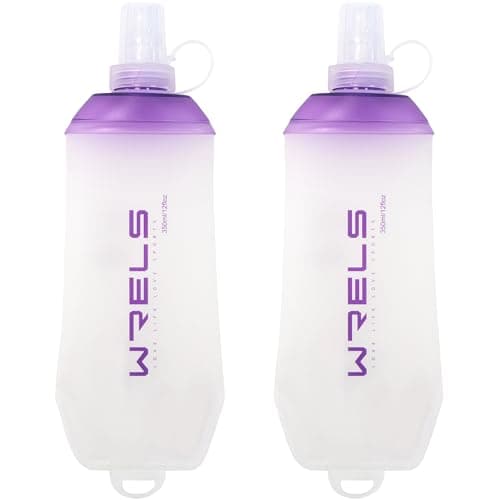 WRELS 200ml/350ml/500ml Collapsible Soft Flask,BPA Free Folding Soft Water Bottle with Hanging Ring,Lightweight TPU Hydration Flask for Running Marathon Cycling Hiking(350ml-2 Packs)