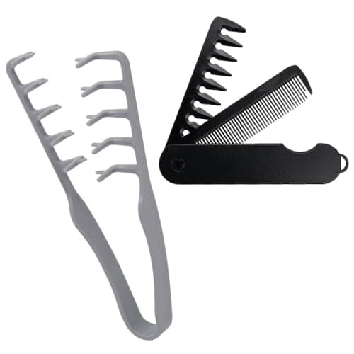OVBOVA Texture Comb & Wide Tooth Comb Set, 2-Piece Folding Portable Hair Styling Tools for Voluminous Roots & Curls Care, for Men & Women Travel Grooming