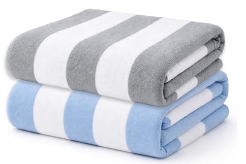 Adore Home Cabana Microfibre Beach Towels 2 Pack 70x140cm - Grey/Light Blue