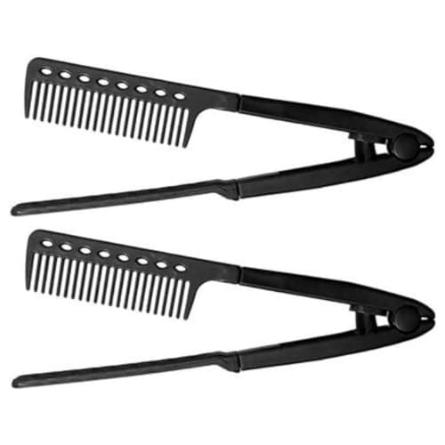 Heat-resistant V Hair Styling Comb, 2 Pieces V Shaped Hair Straightening Comb For Flat Iron, Hairdressing Grooming Combs, Professional Brush Supplies For Home Travel Dating Holiday Road Trip