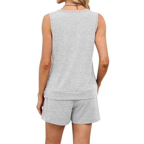 Travel Sets for Women Clothes Light Ashy Sleeveless Tank Top and Shorts Co-ord Set Loose Fit Summer Loungewear Outfit with Pockets Elasticated Waist for Everyday Wear UK Size S-2XL — view 4