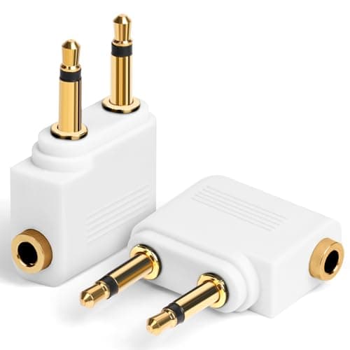 AXFEE 2PC Airplane Flight Headphone Adapters(Gold Plated 3.5mm,White)