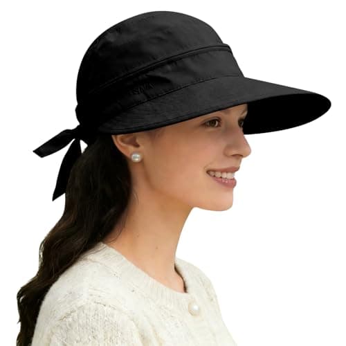 ADUDVLO Sun Hats for Women UK, Stylish UPF 50+ 2-in-1 Detachable Top & Adjustable Visor, Foldable Packable Wide Brim Beach Hat for Travel & Outdoor (Black)