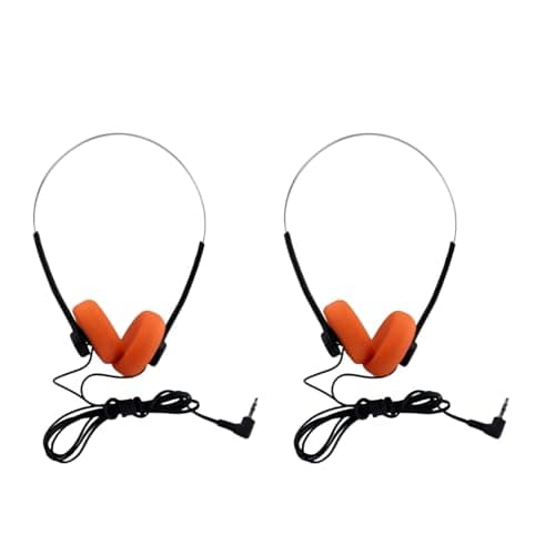 Wwyan 2Pcs Orange Retro Over-Ear Headphones,Wired Stereo Headphones, HiFi Stereo Sound, Lightweight Portable with Adjustable Headband, Comfortable Headset for Travel & Daily Use