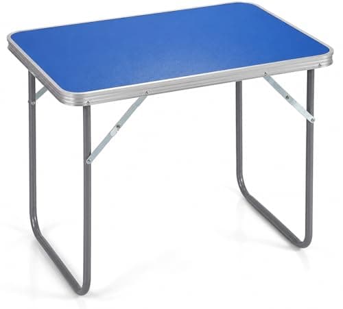 Unibos Camping Table Portable Picnic Table Aluminium Folding Table Indoor Outdoor Table Heavy Duty Garden Trestle Set for BBQ Picnic Party, Load Capacity 15KG (Blue)