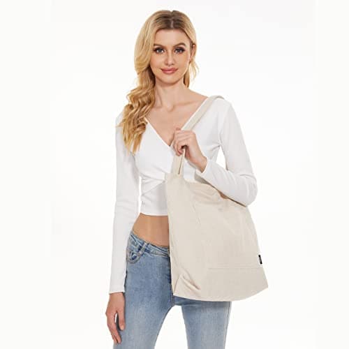 KALIDI FANCY FOREST KALIDI Corduroy Tote Bag with Zipper Waterproof Cord Tote Bag with Pockets Compartts Large Capacity Shoulder Bags Handbags for School Work Shopping Travel Daily Use,Beige — view 2