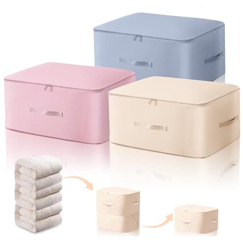 3 Pcs Large Space Saving Self Compression Storage Bag, Duvet Storage Bag, Storage Bags with Handles & 3-Layer Zipper, Large Capacity Clothes Boxes for Bedding, Clothes, Duvets, Pillows (52x42x30cm)