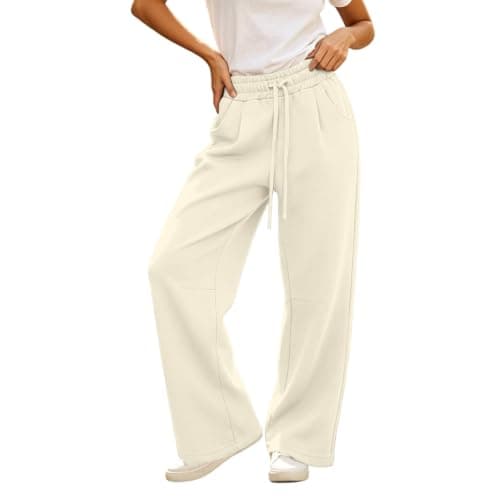 Khaki Women's High Waist Sweatpants Drawstring Elasticated Wide Leg Joggers