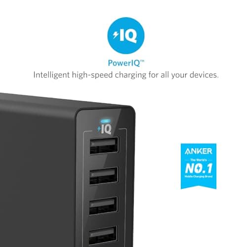 Anker PowerPort 60 W 6-Port Family-Sized Desktop USB Charger with PowerIQ Technology for Smartphones - Black, Compatible with iPhone 8 Plus — view 2