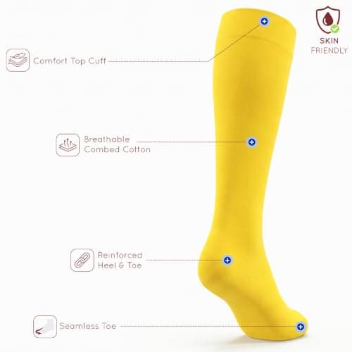 Mysocks Knee High Socks Men Womens Girls Cotton Seamless Toe Long Socks Knee Length Knee Socks Yellow,4-7 — view 3