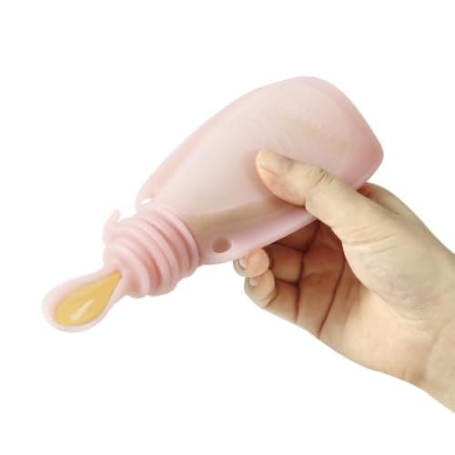 PandaEar 3 Pack Reusable Baby Food Pouches with Spoon Attachments & Filling Funnel – Silicone Squeeze Feeder for Weaning – Refillable Yoghurt & Puree Storage 150ml/5.5oz (Pink/Linen) — view 2