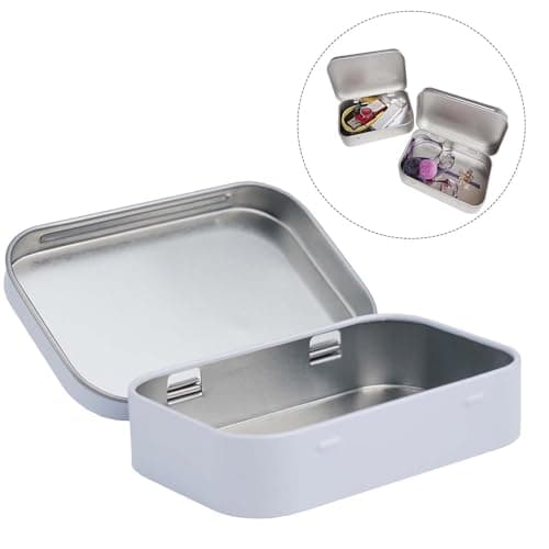 Vibsky Metal Rectangular Tin Box with Flip Top Lid Mint Gum Storage White 95x60x20mm — view 2