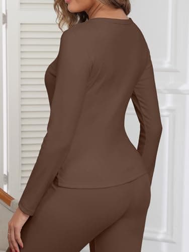 IWOLLENCE Thermal Long Sleeve Top Women (Coffee, M) — view 3