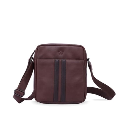 WASAMA Full‑Grain Leather Messenger Bag for Men, Crossbody Shoulder Sling Bag for Travel & Commute, 3 Zippered Pockets, Adjustable Strap (Medium)