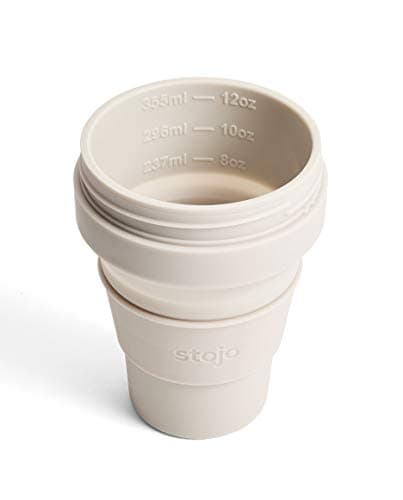 STOJO On-The-Go Collapsible Coffee Cup - 12oz / 355ml - Reusable & Foldable Silicone Travel Mug with Lid - Portable, Pocket Size - Dishwasher Safe - Oat — view 3