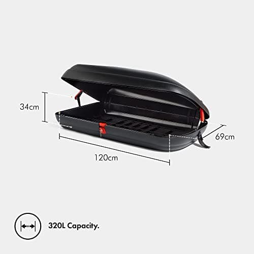 VonHaus Car Roof Box – Hard Rooftop Carrier Storage for Camping, Tents, Bags, Luggage – 320L Capacity Roofbox, Weather Resistant, Carbon Fibre Effect Finish, Central Locking System, Fits Most Cars — view 6