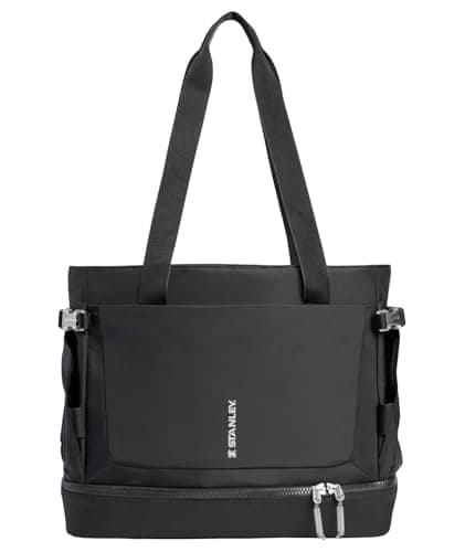 Stanley Vitalize Macro Method Tote| Gym, Work & Travel Bag with Laptop Sleeve | Expandable Bottom Pocket | Tumbler & Water Bottle Pockets | Durable Recycled Fabric | Black